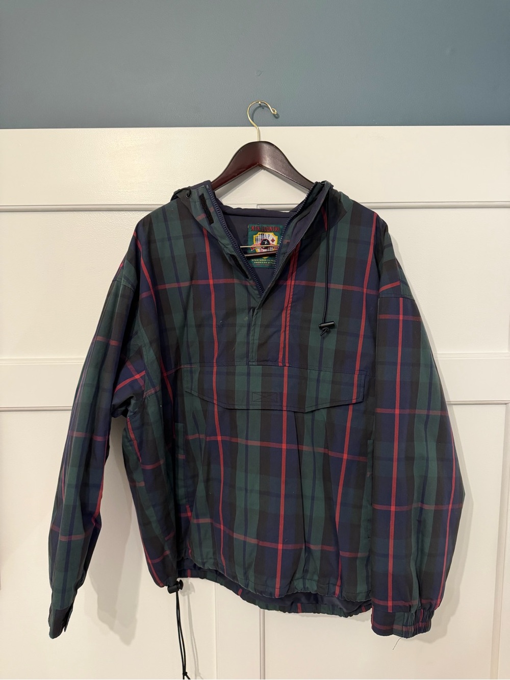 Vintage 1994 GAP MTN Country Glacier Classic Plaid Anorak Hooded Pullover Jacket